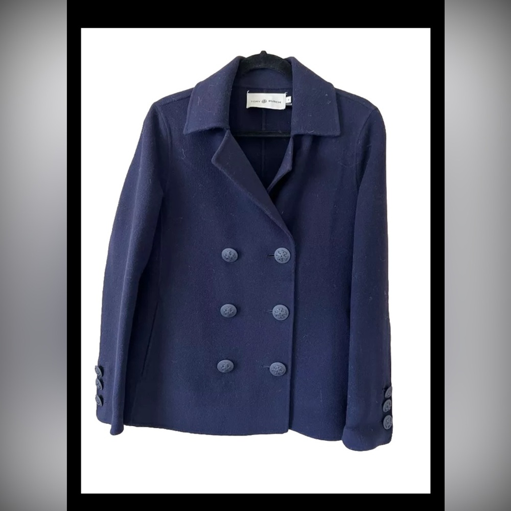Tory Burch Women’s Wool Navy Blue Pea Coat Jacket Size 4